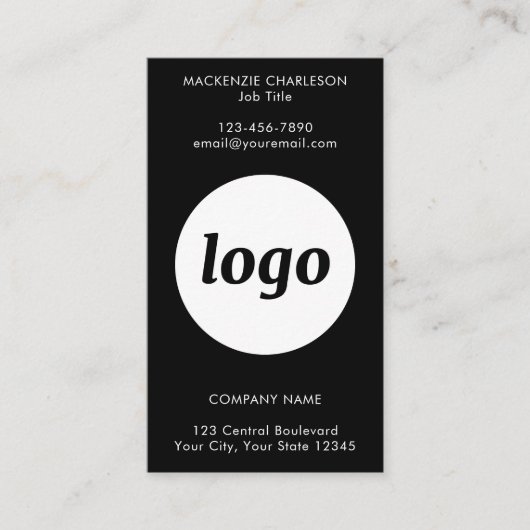 Simple Logo Text QR Code Vertical Black 名刺 (正面)