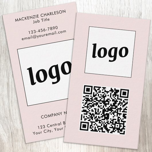 Simple Logo Text QR Code Vertical Blush Pink 名刺