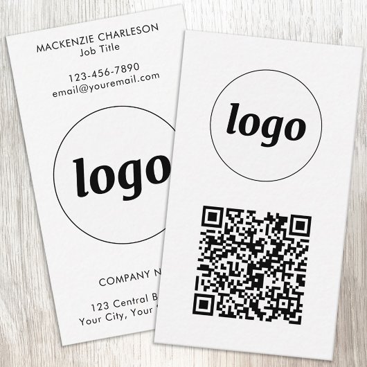 Simple Logo Text QR Code Vertical Format 名刺
