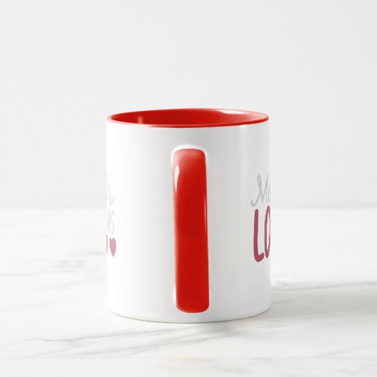 Simple Love Heart Typography Red Two Tone Mug マグカップ (ハンドル)