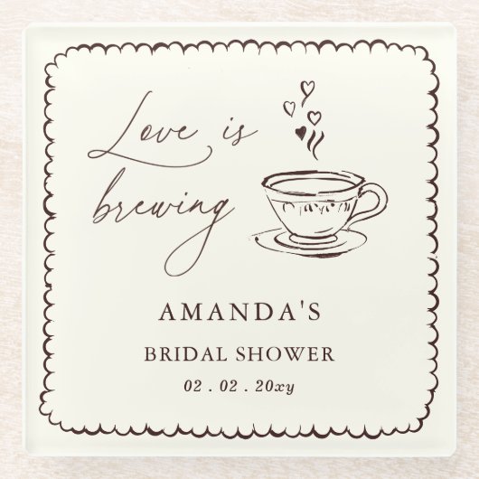 Simple Love is Brewing Coffee Bridal Shower  ガラスコースター (正面)