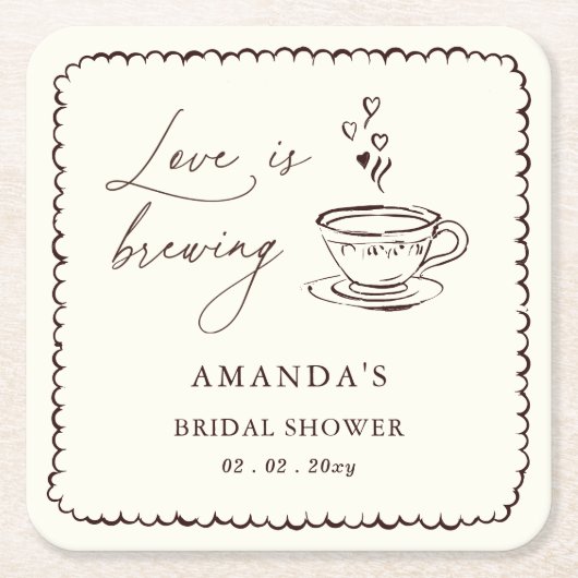 Simple Love is Brewing Coffee Bridal Shower スクエアペーパーコースター (正面)