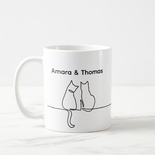 Simple Love Romantic Personalize Two Cat Sitting コーヒーマグカップ (左)