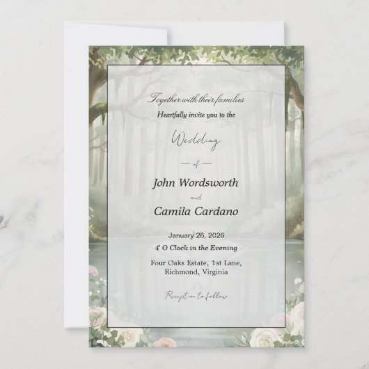 Simple Lovely Swan Couples Beautiful Wedding  招待状 (正面)