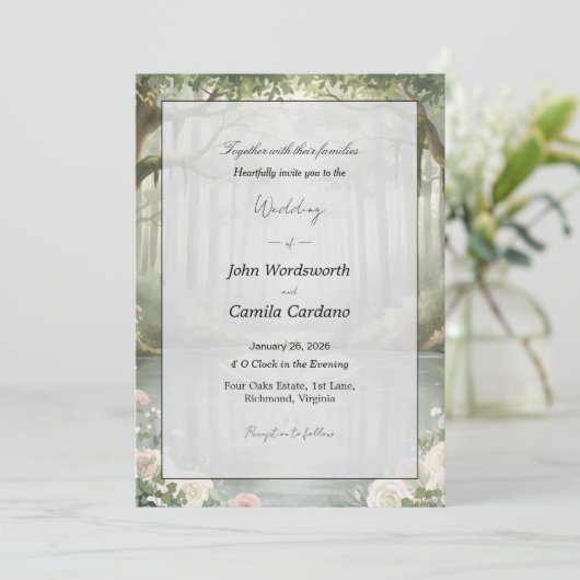 Simple Lovely Swan Couples Beautiful Wedding  招待状 (スタンド正面)