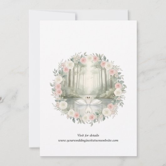 Simple Lovely Swan Couples Beautiful Wedding  招待状 (裏面)