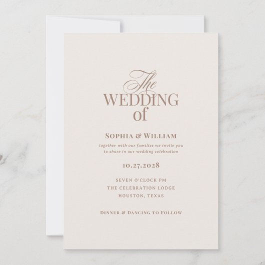 Simple Luxe Ivory and Taupe | Neutral Wedding 招待状 (正面)
