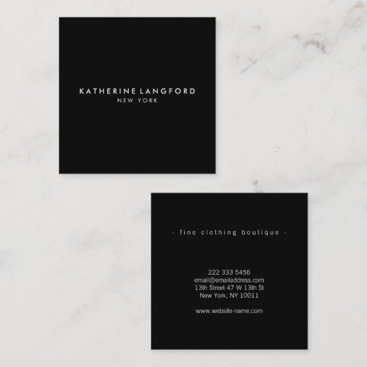 Simple Luxury Black & White Minimal Boutique スクエア名刺 (正面/裏面)