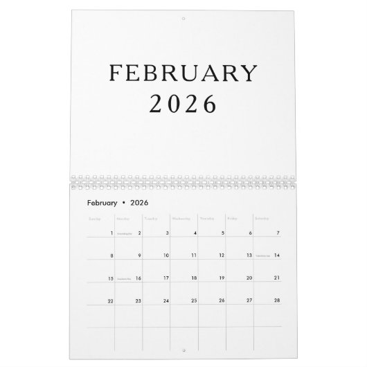 Simple Luxury Design Calendar カレンダー (2月 2026)