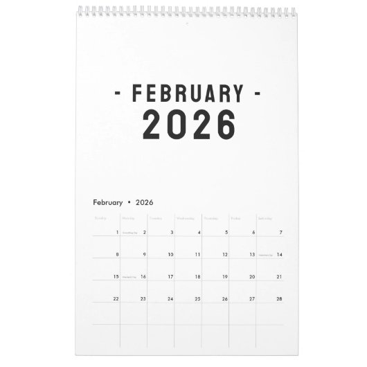 Simple Luxury Design Calendar カレンダー (2月 2026)