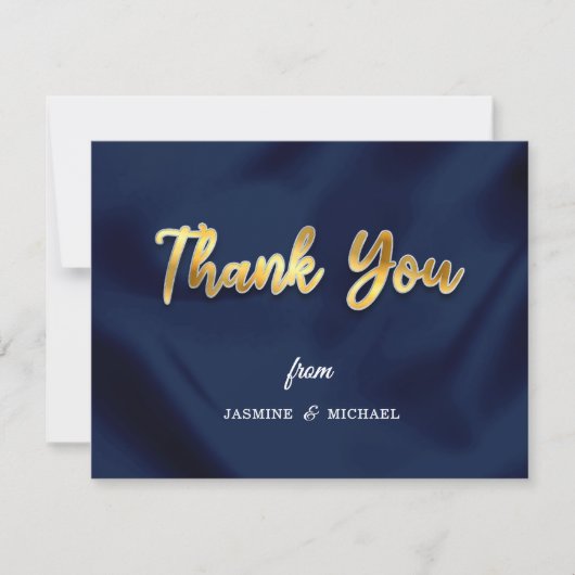 Simple Luxury Wedding Navy & Gold Script Classic サンキューカード (正面)
