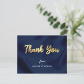 Simple Luxury Wedding Navy & Gold Script Classic サンキューカード (スタンド正面)
