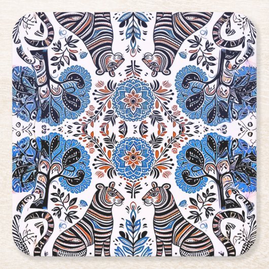 simple madhubani painting スクエアペーパーコースター (正面)