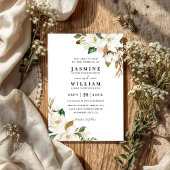 Simple Magnolia Floral Rustic QR Code Wedding 招待状