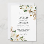 Simple Magnolia Floral Rustic QR Code Wedding 招待状 (正面)