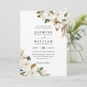 Simple Magnolia Floral Rustic QR Code Wedding 招待状 (スタンド正面)