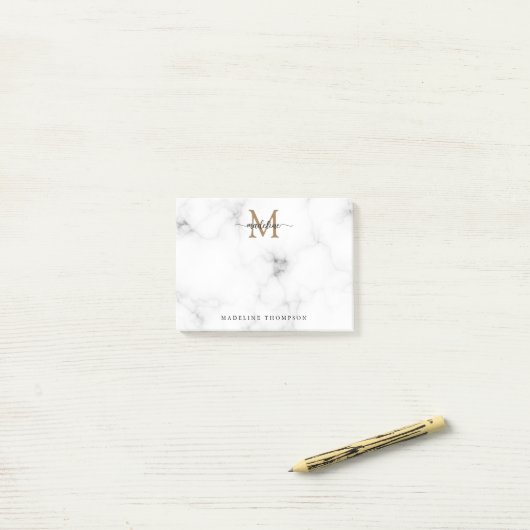 Simple Marble Gold Girly Script Monogram ポストイット (デスク上)