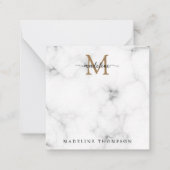 Simple Marble Gold Girly Script Monogram Square ノートカード (正面)