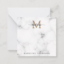 Simple Marble Gold Girly Script Monogram Square ノートカード