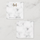 Simple Marble Gold Girly Script Monogram Square ノートカード (正面/裏面)