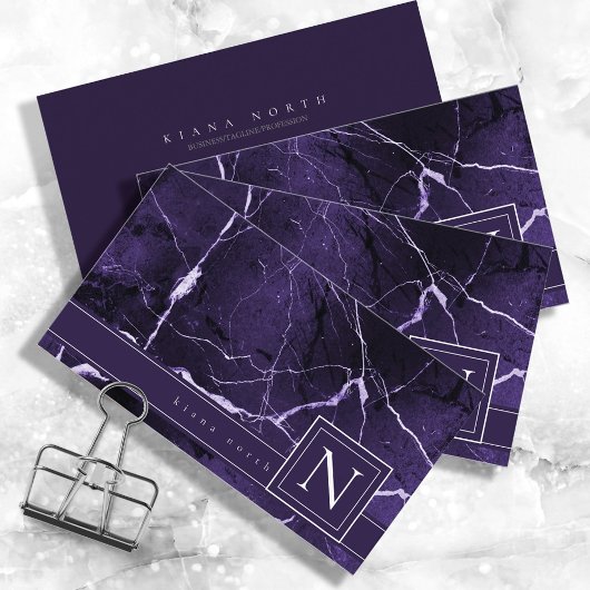 Simple Marble Monogram VioletおよびWhite Std ID672 名刺