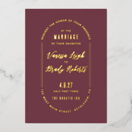 Simple Maroon Minimalist Wedding Invitation 箔招待状