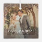 Simple Married & Merry Newlywed Photo, Christmas ガラスオーナメント (正面)