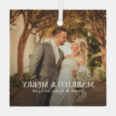 Simple Married & Merry Newlywed Photo, Christmas ガラスオーナメント (裏面)