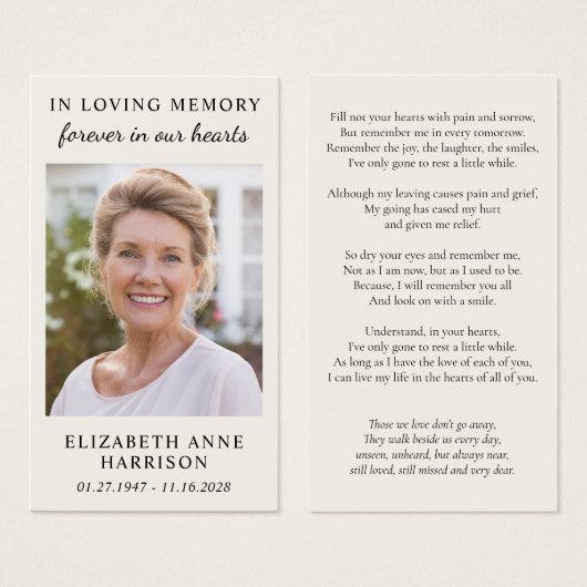 Simple Memorial Funeral Photo Prayer Card (正面&裏面)