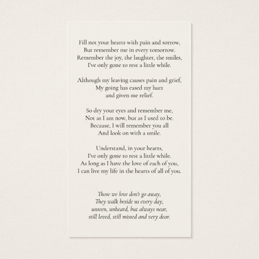Simple Memorial Funeral Photo Prayer Card (裏面)