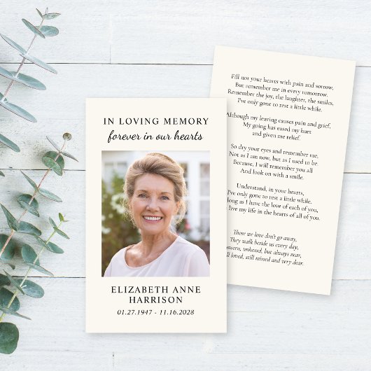 Simple Memorial Funeral Photo Prayer Card