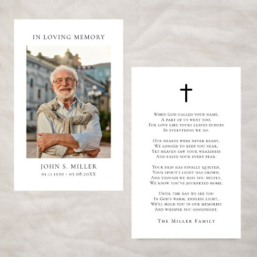 Simple Memorial Funeral Prayer Photo Sympathy Card 名刺