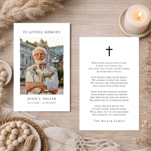 Simple Memorial Funeral Prayer Photo Sympathy Card 名刺