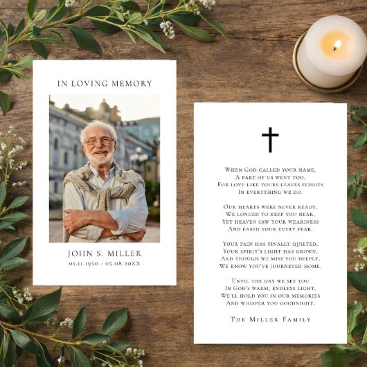 Simple Memorial Funeral Prayer Photo Sympathy Card 名刺