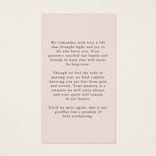 Simple Memorial Photo Forever Hearts Prayer Card (裏面)