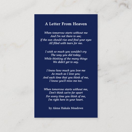 Simple Memorial Photo Funeral Card 名刺 (裏面)