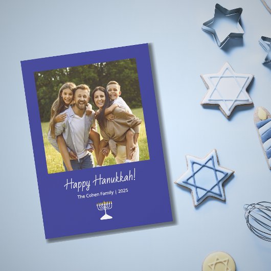 Simple Menorah Modern Family Photo Hanukkah シーズンカード