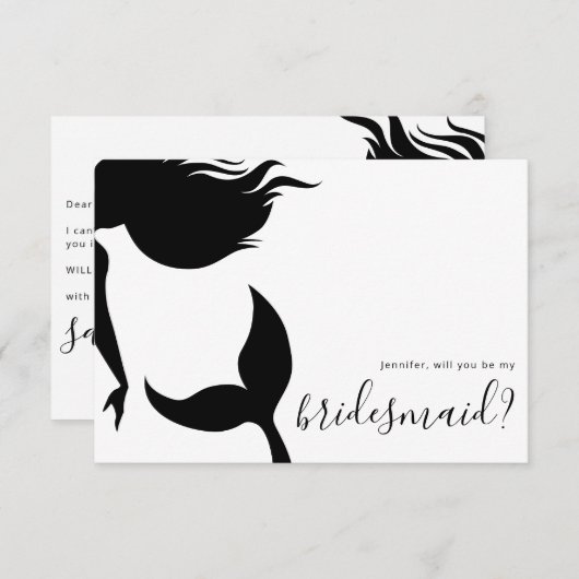 Simple Mermaid Silhouette Bridesmaid 招待状 (正面/裏面)
