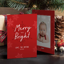 Simple Merry & Bright Script Snowflakes Christmas シーズンカード