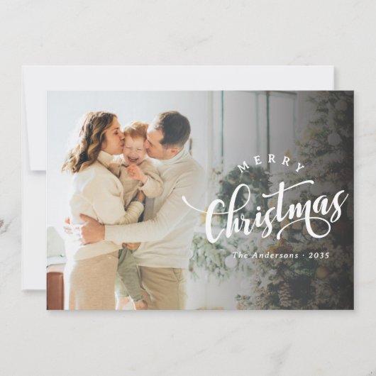 Simple Merry Christmas Calligraphy Script Photo シーズンカード (正面)