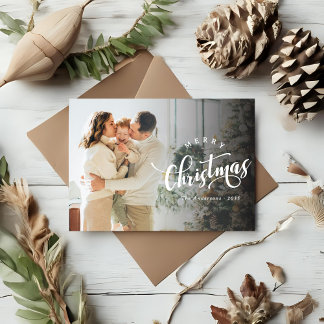 Simple Merry Christmas Calligraphy Script Photo シーズンカード
