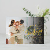 Simple Merry Christmas Calligraphy Script Photo 箔シーズンカード (立ち正面)