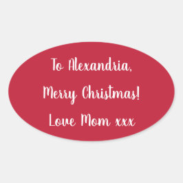 Simple Merry Christmas from Mom Red and White 楕円形シール