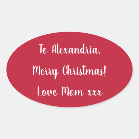 Simple Merry Christmas from Mom Red and White 楕円形シール (正面)