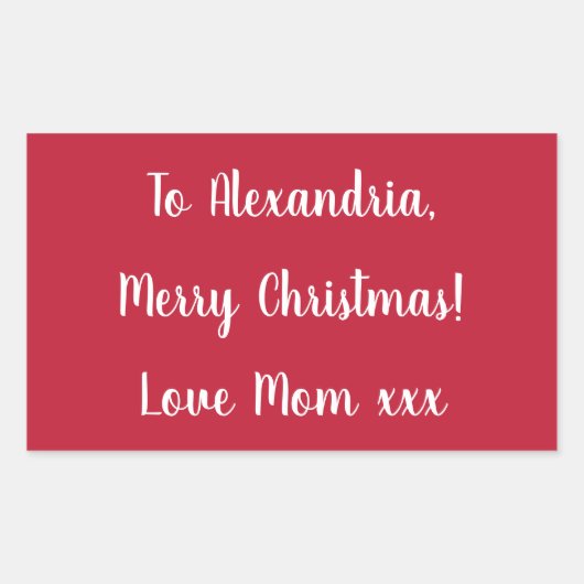 Simple Merry Christmas from Mom Red and White 長方形シール (正面)
