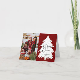 Simple Merry Christmas Pine Tree family photo カード