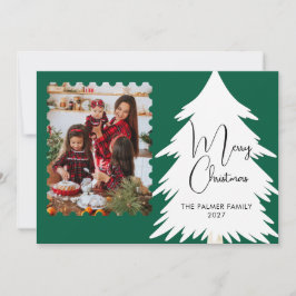 Simple Merry Christmas Pine Tree family photo シーズンカード