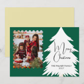 Simple Merry Christmas Pine Tree family photo シーズンカード (正面/裏面)