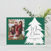 Simple Merry Christmas Pine Tree family photo シーズンカード (スタンド正面)