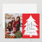 Simple Merry Christmas Pine Tree family photo シーズンカード (正面/裏面)